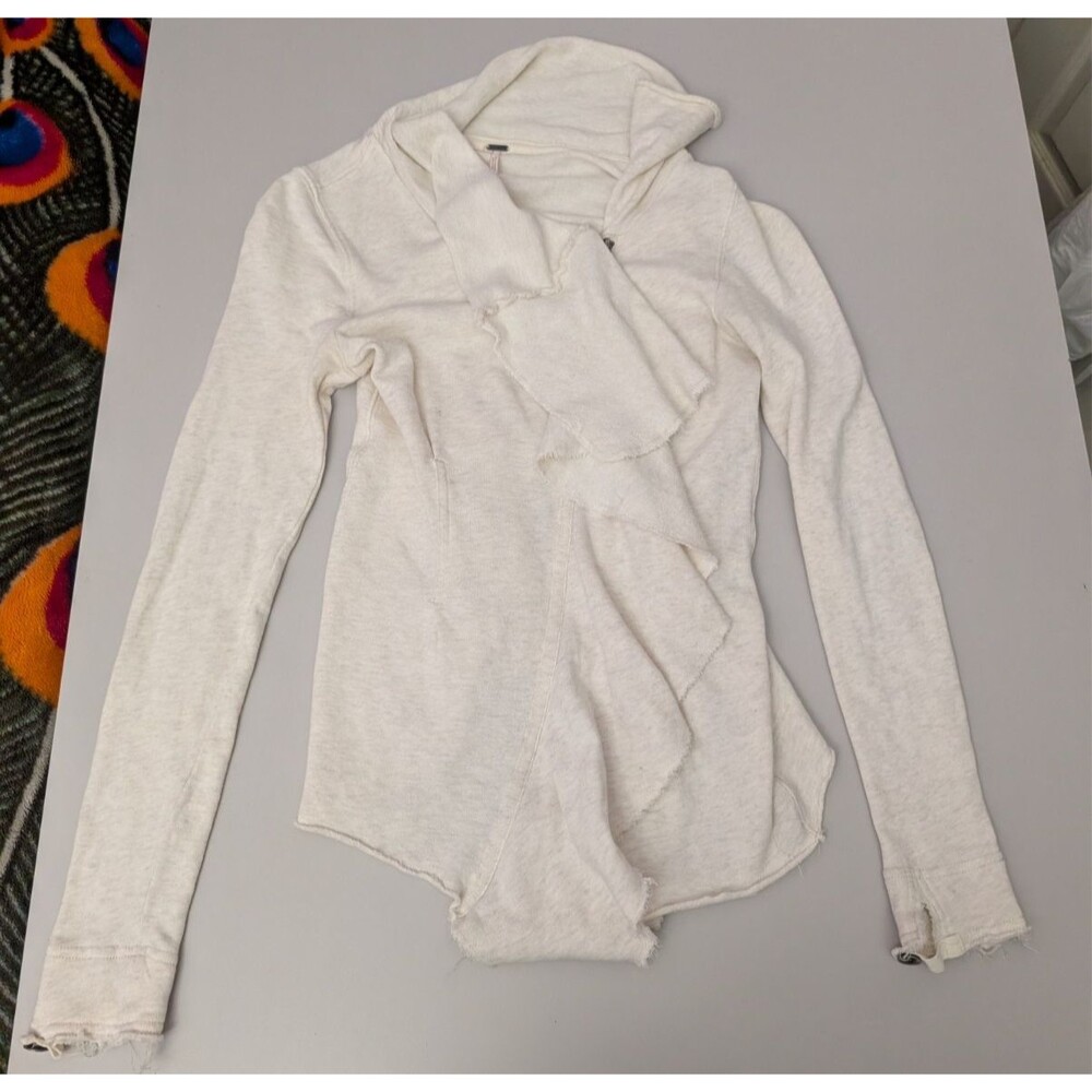 Free People We The Free Ebb & Flow Jacket Asymmetrical Ruffle Zip Up Cream XS